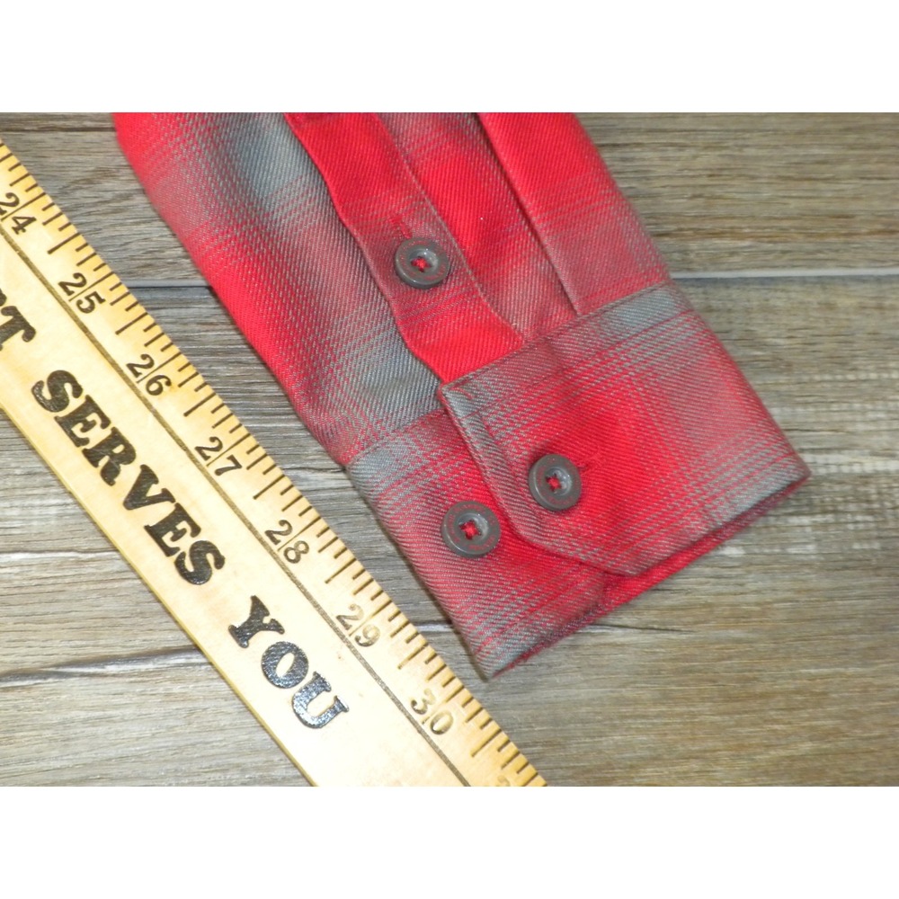 Dixxon Pulaski Flannel Shirt Womens M Red Gray Check Plaid Pearl Snap Biker Chic - Picture 7 of 8